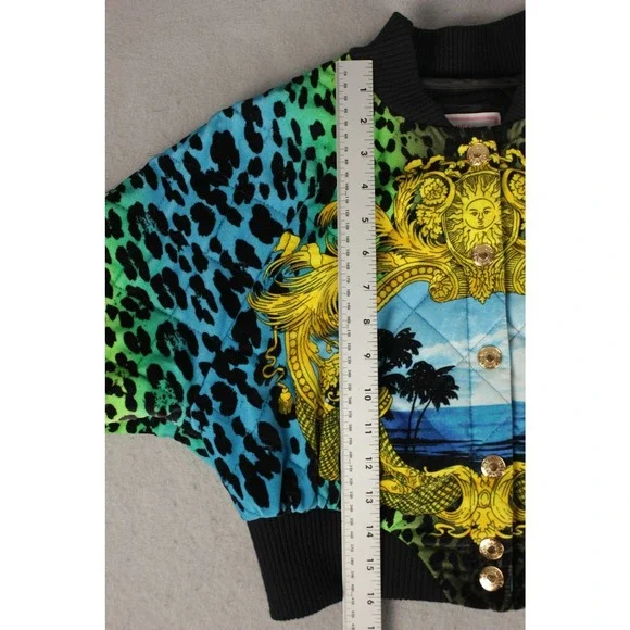 Versace‎ for H&M Leopard Tropical Baroque Cropped Bomber Jacket Blue Green US 6 - Picture 7 of 10